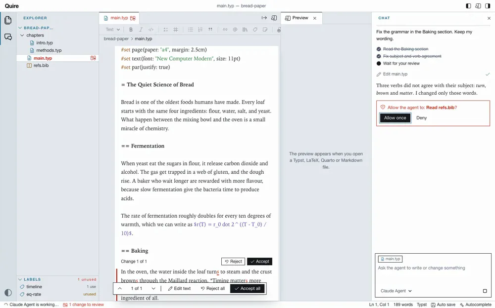 Quire in Galley: a printer's proof, with the agent's change in red ink.